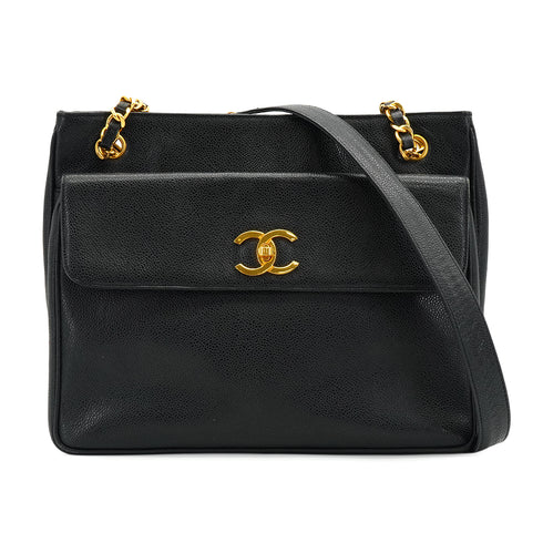 VINTAGE CHANEL CHAIN SHOULDER BAG BLACK CAVIAR SKIN GOLD HARDWARE 90332570