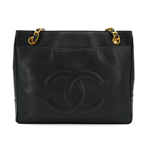 VINTAGE CHANEL CHAIN SHOULDER BAG BLACK CAVIAR SKIN GOLD HARDWARE 90332570