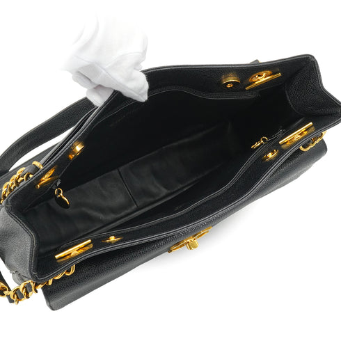 VINTAGE CHANEL CHAIN SHOULDER BAG BLACK CAVIAR SKIN GOLD HARDWARE 90332570