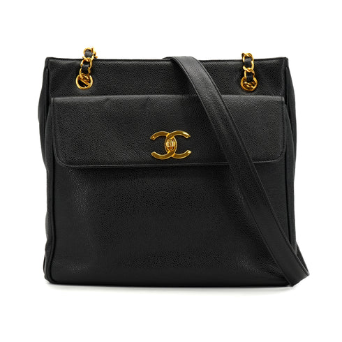 VINTAGE CHANEL CHAIN SHOULDER BAG BLACK CAVIAR SKIN GOLD HARDWARE 90333720
