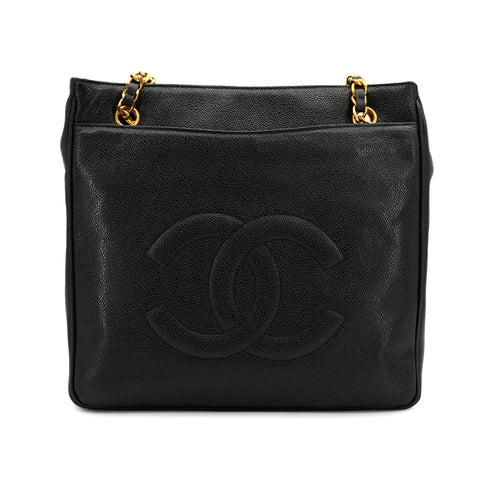 VINTAGE CHANEL CHAIN SHOULDER BAG BLACK CAVIAR SKIN GOLD HARDWARE 90333720