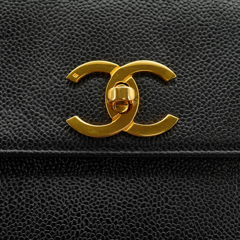 VINTAGE CHANEL CHAIN SHOULDER BAG BLACK CAVIAR SKIN GOLD HARDWARE 90333720