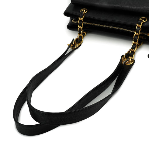 VINTAGE CHANEL CHAIN SHOULDER BAG BLACK CAVIAR SKIN GOLD HARDWARE 90342574