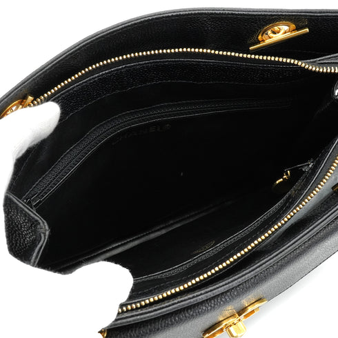 VINTAGE CHANEL CHAIN SHOULDER BAG BLACK CAVIAR SKIN GOLD HARDWARE 90342574