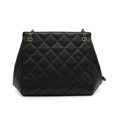 VINTAGE CHANEL CHAIN SHOULDER BAG BLACK CAVIAR SKIN SILVER HARDWARE 90335595
