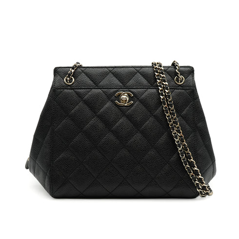 VINTAGE CHANEL CHAIN SHOULDER BAG BLACK CAVIAR SKIN SILVER HARDWARE 90335595