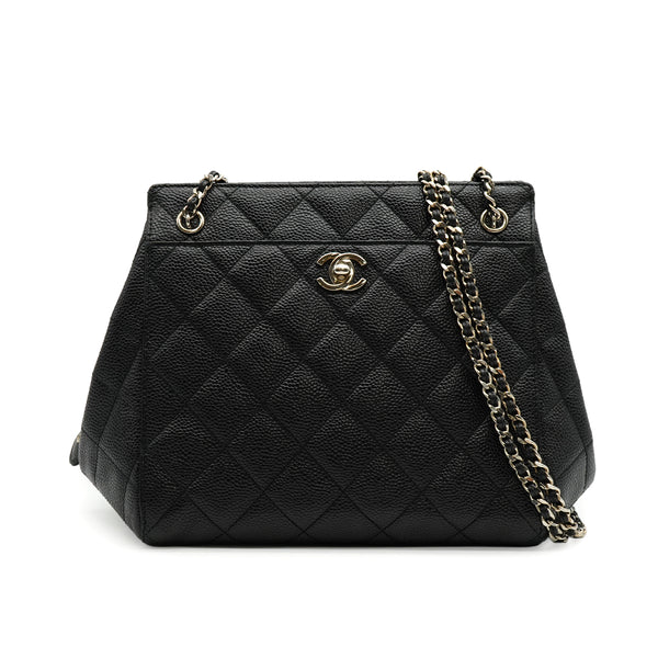 VINTAGE CHANEL CHAIN SHOULDER BAG BLACK CAVIAR SKIN SILVER HARDWARE 90335595