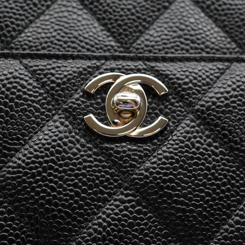 VINTAGE CHANEL CHAIN SHOULDER BAG BLACK CAVIAR SKIN SILVER HARDWARE 90335595