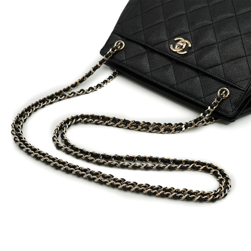 VINTAGE CHANEL CHAIN SHOULDER BAG BLACK CAVIAR SKIN SILVER HARDWARE 90335595