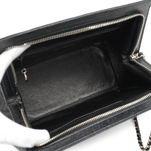 VINTAGE CHANEL CHAIN SHOULDER BAG BLACK CAVIAR SKIN SILVER HARDWARE 90335595