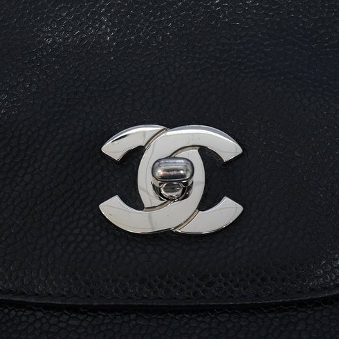 VINTAGE CHANEL CHAIN SHOULDER BAG BLACK CAVIAR SKIN SILVER HARDWARE 90344463