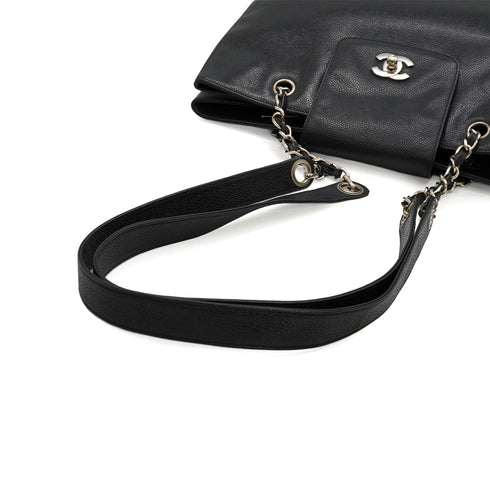 VINTAGE CHANEL CHAIN SHOULDER BAG BLACK CAVIAR SKIN SILVER HARDWARE 90344463