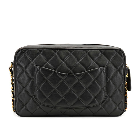 VINTAGE CHANEL CHAIN SHOULDER BAG BLACK LAMB SKIN GOLD HARDWARE 90335602
