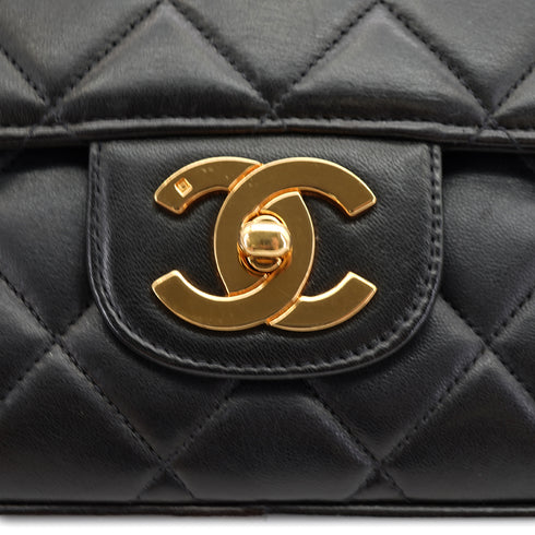 VINTAGE CHANEL CHAIN SHOULDER BAG BLACK LAMB SKIN GOLD HARDWARE 90335602