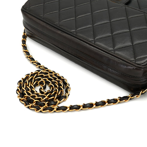 VINTAGE CHANEL CHAIN SHOULDER BAG BLACK LAMB SKIN GOLD HARDWARE 90335602