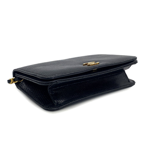 VINTAGE CHANEL CHAIN SHOULDER BAG BLACK LIZARD GOLD HARDWARE 90325633