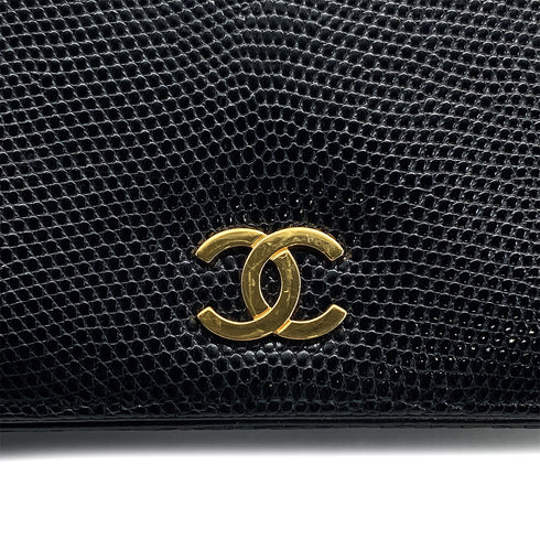VINTAGE CHANEL CHAIN SHOULDER BAG BLACK LIZARD GOLD HARDWARE 90325633