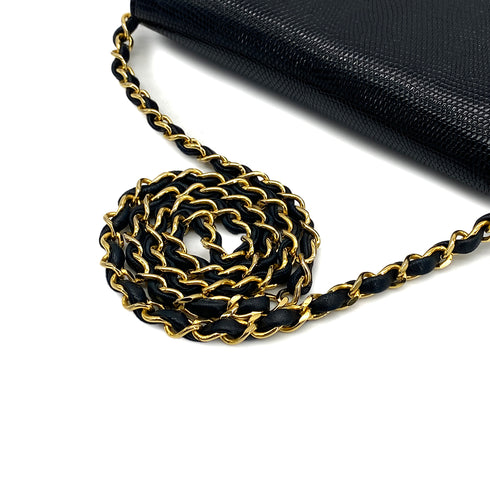 VINTAGE CHANEL CHAIN SHOULDER BAG BLACK LIZARD GOLD HARDWARE 90325633