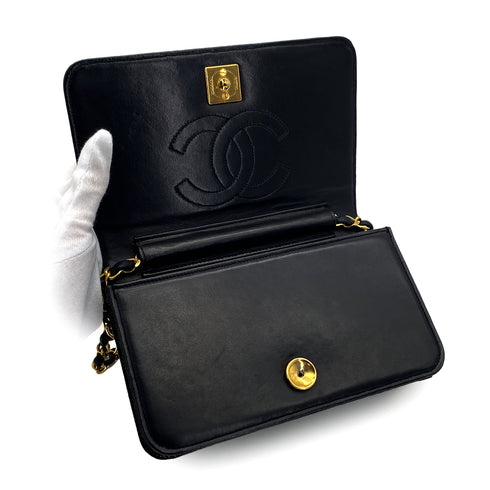VINTAGE CHANEL CHAIN SHOULDER BAG BLACK LIZARD GOLD HARDWARE 90325633