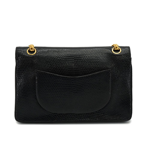 VINTAGE CHANEL CHAIN SHOULDER BAG BLACK LIZARD GOLD HARDWARE 90313859