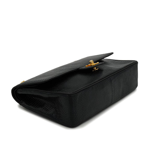 VINTAGE CHANEL CHAIN SHOULDER BAG BLACK LIZARD GOLD HARDWARE 90313859
