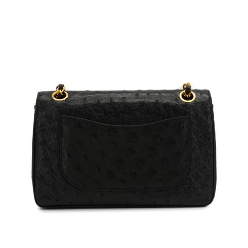 VINTAGE CHANEL CHAIN SHOULDER BAG BLACK OSTRICH GOLD HARDWARE 90344384