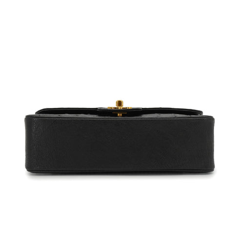 VINTAGE CHANEL CHAIN SHOULDER BAG BLACK OSTRICH GOLD HARDWARE 90344384