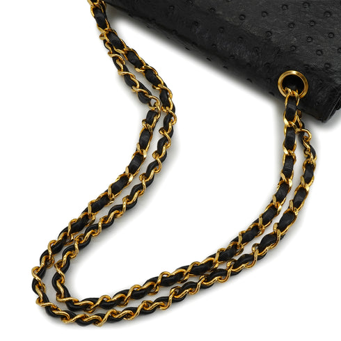 VINTAGE CHANEL CHAIN SHOULDER BAG BLACK OSTRICH GOLD HARDWARE 90344384