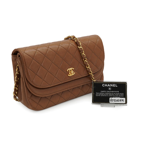VINTAGE CHANEL MATELASSE CHAIN SHOULDER BAG BROWN LAMB SKIN GOLD HARDWARE 90334145