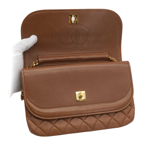 VINTAGE CHANEL MATELASSE CHAIN SHOULDER BAG BROWN LAMB SKIN GOLD HARDWARE 90334145