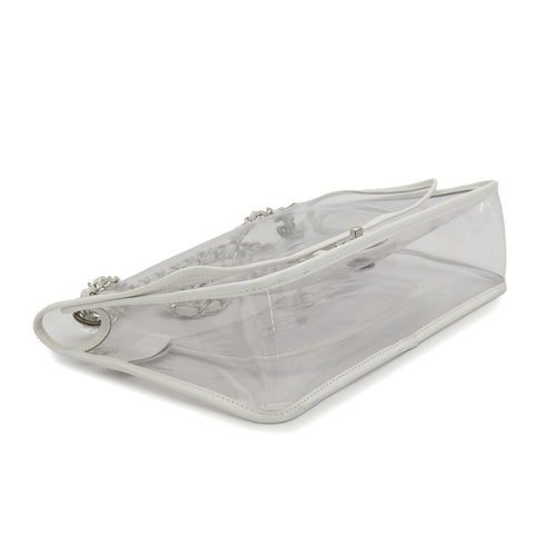 VINTAGE CHANEL CHAIN SHOULDER BAG CLEAR WHITE VINYL LEATHER SILVER HARDWARE 90327098
