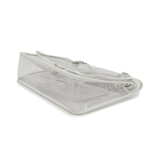 VINTAGE CHANEL CHAIN SHOULDER BAG CLEAR WHITE VINYL LEATHER SILVER HARDWARE 90327098