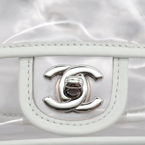 VINTAGE CHANEL CHAIN SHOULDER BAG CLEAR WHITE VINYL LEATHER SILVER HARDWARE 90327098