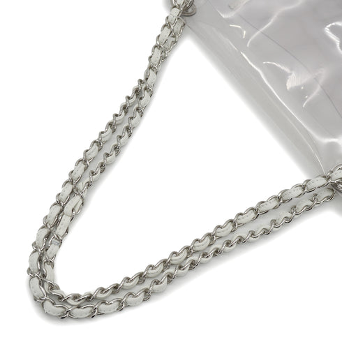VINTAGE CHANEL CHAIN SHOULDER BAG CLEAR WHITE VINYL LEATHER SILVER HARDWARE 90327098
