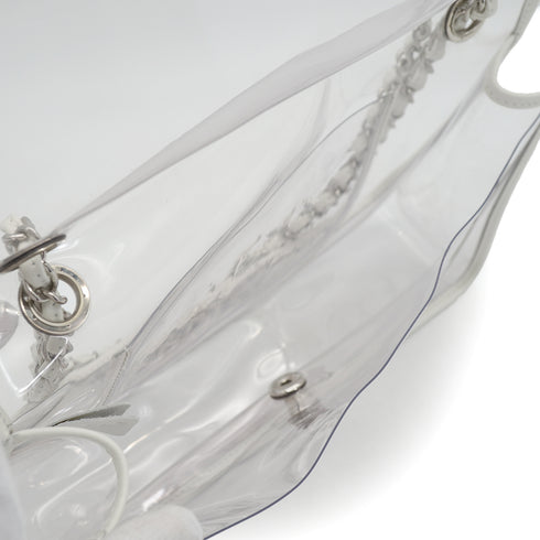 VINTAGE CHANEL CHAIN SHOULDER BAG CLEAR WHITE VINYL LEATHER SILVER HARDWARE 90327098