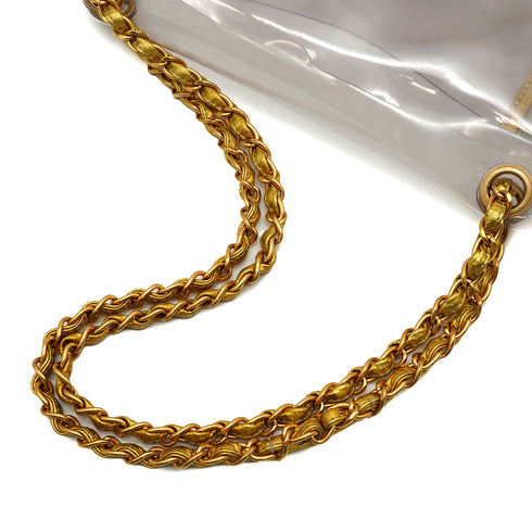 VINTAGE CHANEL CHAIN SHOULDER BAG GOLD CLEAR VINYL LEATHER GOLD HARDWARE 90343016