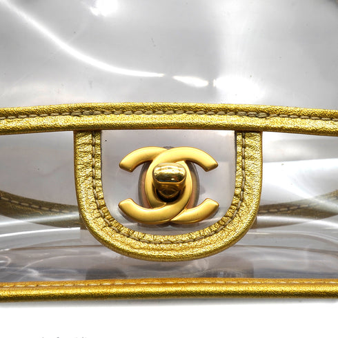 VINTAGE CHANEL CHAIN SHOULDER BAG GOLD CLEAR VINYL LEATHER GOLD HARDWARE 90343016