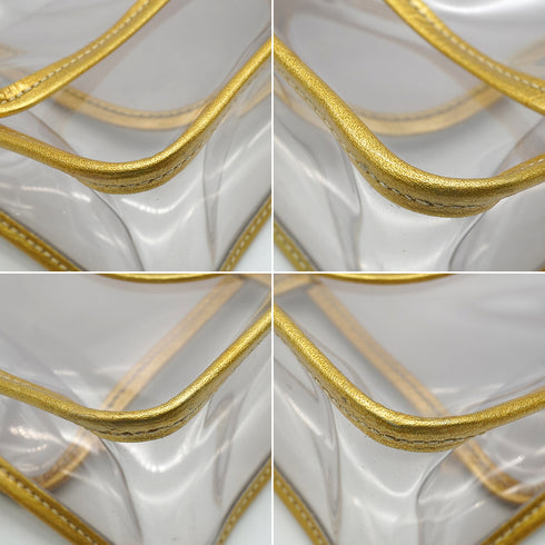 VINTAGE CHANEL CHAIN SHOULDER BAG GOLD CLEAR VINYL LEATHER GOLD HARDWARE 90343016