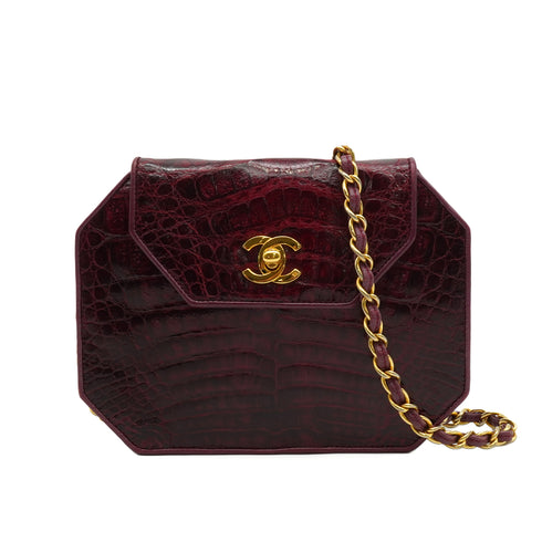 VINTAGE CHANEL CHAIN SHOULDER BAG PURPLE CROCODILE GOLD HARDWARE 90350865