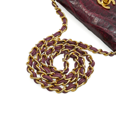 VINTAGE CHANEL CHAIN SHOULDER BAG PURPLE CROCODILE GOLD HARDWARE 90350865