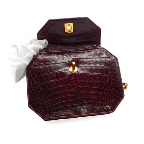 VINTAGE CHANEL CHAIN SHOULDER BAG PURPLE CROCODILE GOLD HARDWARE 90350865