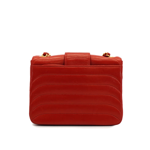 VINTAGE CHANEL CHAIN SHOULDER BAG RED LAMB SKIN GOLD HARDWARE 90335324