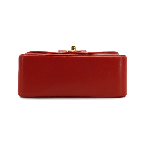 VINTAGE CHANEL CHAIN SHOULDER BAG RED LAMB SKIN GOLD HARDWARE 90335324