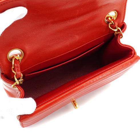 VINTAGE CHANEL CHAIN SHOULDER BAG RED LAMB SKIN GOLD HARDWARE 90335324