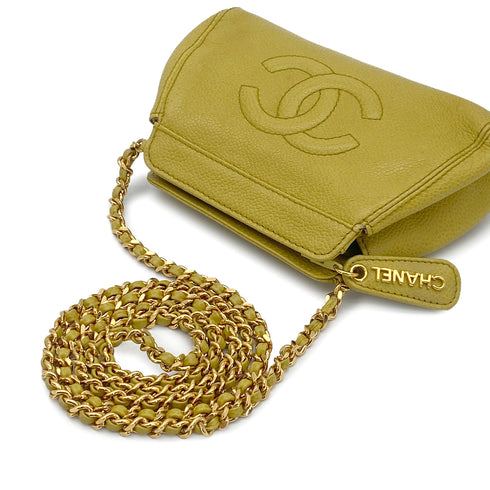 VINTAGE CHANEL CHAIN SHOULDER BAG YELLOW CAVIAR SKIN GOLD HARDWARE 90317294