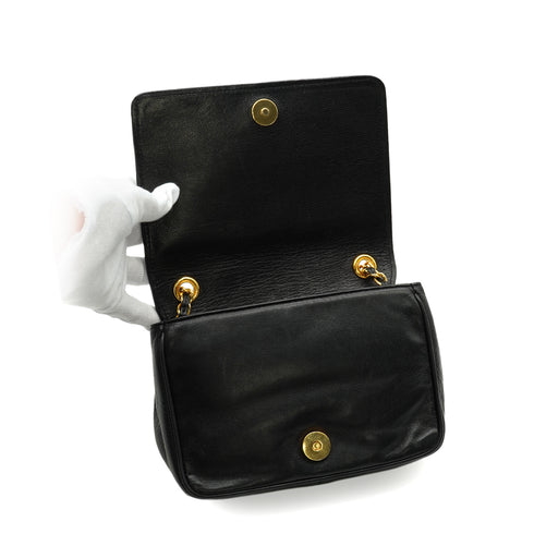 VINTAGE CHANEL COCOMARK CHAIN SHUOLDER BAG BLACK LAMB SKIN GOLD HARDWARE 90344063