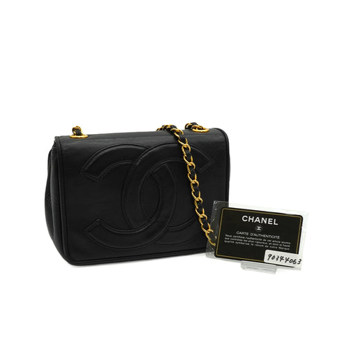 VINTAGE CHANEL COCOMARK CHAIN SHUOLDER BAG BLACK LAMB SKIN GOLD HARDWARE 90344063