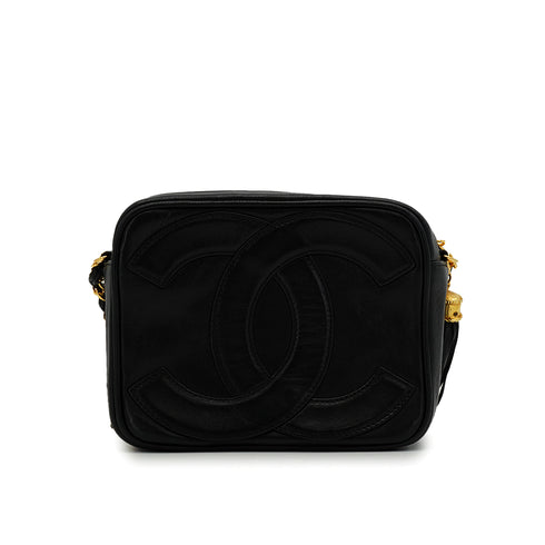 VINTAGE CHANEL FRINGE CHAIN SHUOLDER BAG BLACK LAMB SKIN GOLD HARDWARE 90344091