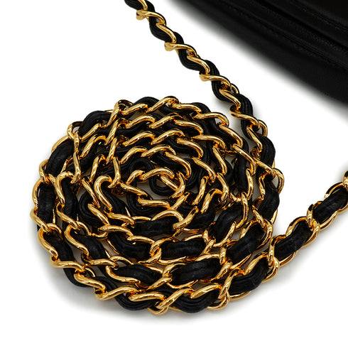 VINTAGE CHANEL FRINGE CHAIN SHUOLDER BAG BLACK LAMB SKIN GOLD HARDWARE 90344091