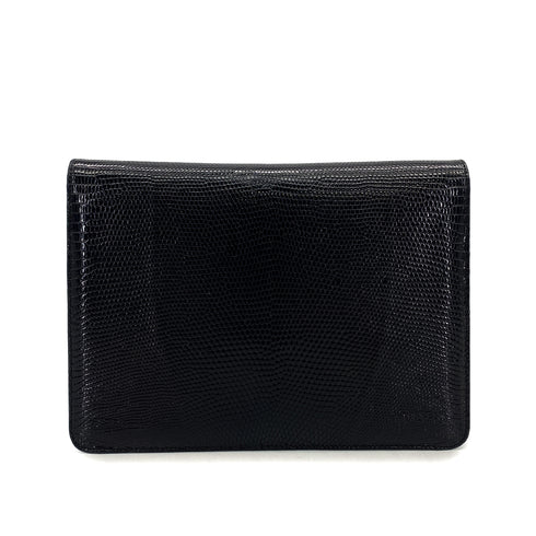 VINTAGE CHANEL CHAIN SHUOLDER BAG BLACK LIZARD GOLD HARDWARE 90324813